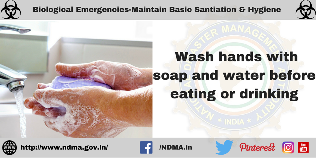 Wash hands with soap and water before eating or drinking 